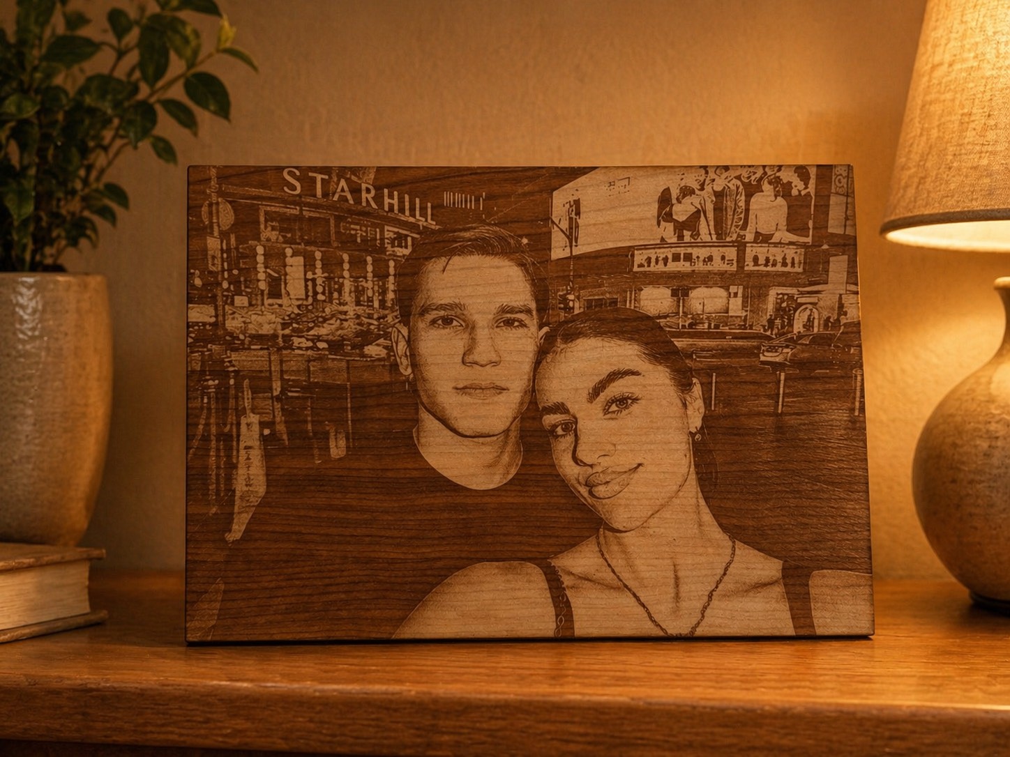 Portrait, engraved in wood